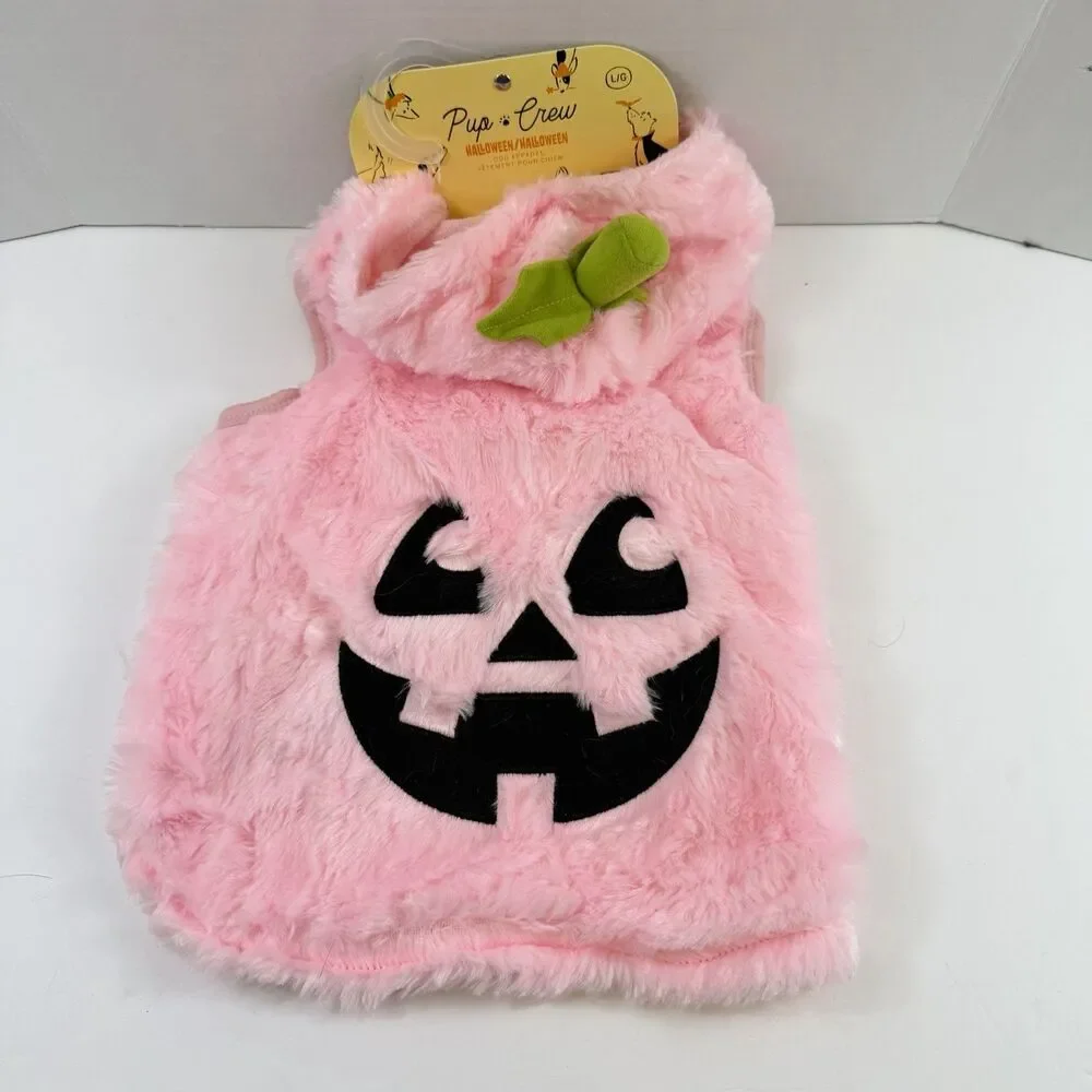 Pink Pup Crew Dog Pet Costume Size Large Pumpkin Halloween Jack O Lantern